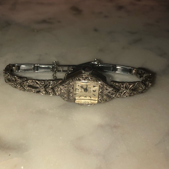 1950s Art Deco Style Sterling Silver Marcasite Ricoh Watch 6.1” - 6.7” Stretch - Picture 9 of 15